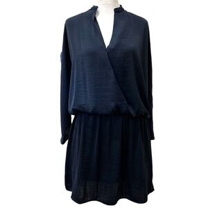 Moss Copenhagen Sz Small Ambre‎ Dress Long Sleeve Faux Wrap Navy